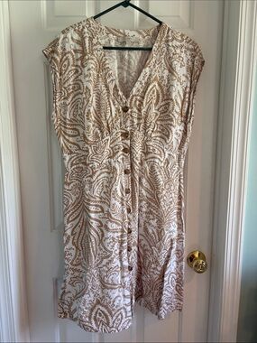 LOFT Cream Paisley Button-Front Midi Dress